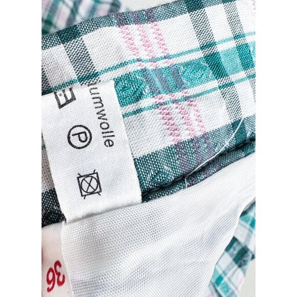 Vintage Check Print Green White Picnic Table Motif Midi Skirt S - Picture 9 of 9